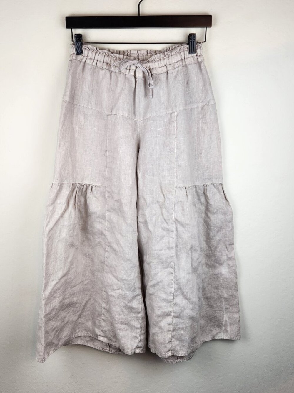 CP Shades 100% Linen High Rise Cropped Wide Leg Pants Elastic Waist sz M